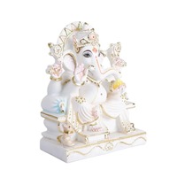 Sculptures de Lord Ganesha en marbre pur, artisanales indiennes, écologiques, durables, artistiques, pour les intérieurs modernes et contemporains de luxe