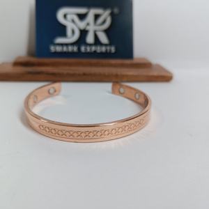 Traditional Geometric Cross Pattern Pure Copper Handmade Open Cuff Bangle <b>Bracelet</b> with Minimal Etched Design - Product Image 1
