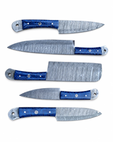 Ensemble de 5 couteaux en acier Damas faits à la main avec manche en résine bleue, lames droites, design ambidextre, couteau de cuisine