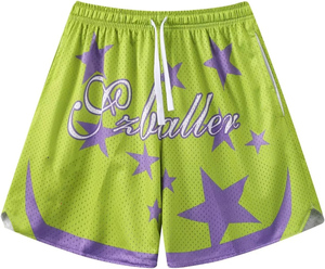Pantalones cortos de baloncesto de malla verde con estrellas moradas y estampado de "Gxballer", cierre con cordón, ropa deportiva de verano unisex para adultos - Product Image 4
