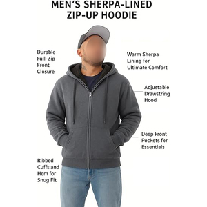 Sweat-shirt à capuche zippé gris pour homme, coupe classique, décontracté, pour l'automne, 100% coton, molleton tricoté, couleur unie - Product Image 6