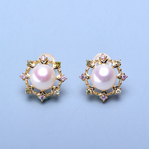 Tilian Freshwater Pearl <b>Stud</b> Earrings S925 <b>Silver</b> with Diamond 7-8mm Beads Almost Flawless with Strong Light Perfect Gift - Product Image 2