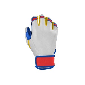 White Blue Yellow <b>Red</b> Leather Baseball/Softball Batting <b>Gloves</b> Right Hand Padded Hook And Loop Closure Unisex Adult Training OEM - Product Image 3