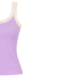Camisola de Algodón Personalizada para Mujer con Ribete de Encaje Lavanda, Corte Ajustado, Sin Mangas, Estilo Casual de Verano, Suave y Transpirable - Product Image 2
