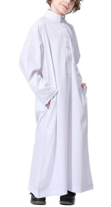 White Color Dress Kids <b>Thobes</b> Robes Long Length Breathable Jubba Ramadan Gift For Kids With Chest Pocket Buttons Up <b>Thobes</b> - Product Image 5