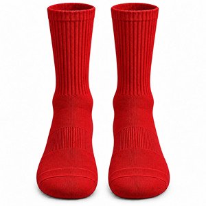 Red Crew <b>Socks</b> <b>Breathable</b> Knitted Solid Color Basketball Sports <b>Socks</b> for Adults - Product Image 1