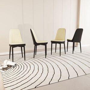Set di 4 sedie da pranzo in stile moderno di alta qualità in pelle PU tessuto di spessore morbidi cuscini in metallo nero gambe per la cucina sala da pranzo - Product Image 2
