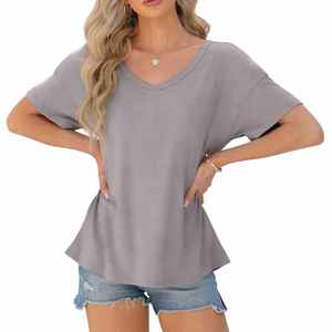Camiseta Casual de Manga Corta para Mujer, Nueva, Lisa, de Secado Rápido, Transpirable, 100% Algodón, con Logotipo Personalizado, Ecológica, Antiarrugas, para Verano - Product Image 1