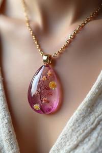 Collier marguerite en résine époxy avec fleur naturelle pour femme, perles de pierres de naissance, chaîne en acier inoxydable, pendentif marguerite pour fille - Product Image 3