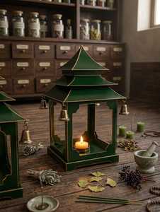 Black <b>Brass</b> Pagoda <b>Lantern</b> With Hanging Bells For Religious Activities Durable Metal Candle Holder - Product Image 2
