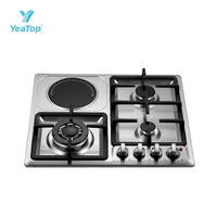 Table de cuisson encastrable à gaz 3 brûleurs plus 1 plaque électrique, plaque de cuisson intégrée en acier inoxydable pour usage domestique en cuisine