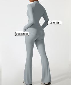 ชุดออกกำลังกายแบบ 2 ชิ้นสำหรับผู้หญิง ชุดโยคะ ชุดฟิตเนส ชุดกีฬา ชุดออกกำลังกายกลางแจ้ง ผ้าเนื้อยืด - Product Image 3