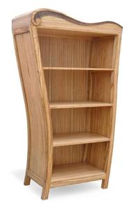 Solid Wood Curved Bookcase Floor Standing Storage <b>Shelf</b> Natural Finish Display Cabinet Modern Design 5-<b>Shelf</b> for <b>Bedroom</b> Living - Product Image 2