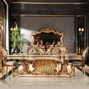 Juego de Comedor de Madera de Caoba Sólida de Lujo Europeo, Tallado a Mano, Estilo Palacio Francés, Muebles de Mesa y Sillas de Alta Gama - Product Image 3
