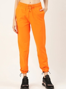 Pantalon de survêtement décontracté en coton orange pour femme avec taille élastique, cordon de serrage et poches latérales – Idéal pour l'automne - Product Image 1