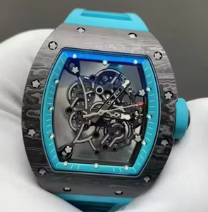 SMF VSF N1 Factory Blue Black Rubber Band <b>Skeletonized</b> Tonneau shaped <b>Watch</b> with Carbon Fiber Case Men Mechanical <b>Watch</b> - Product Image 4