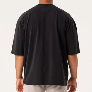 T-shirt surdimensionné noir 100 % coton personnalisé pour homme, col rond, manches courtes, couleur unie, tricot jersey, coupe décontractée - Product Image 2