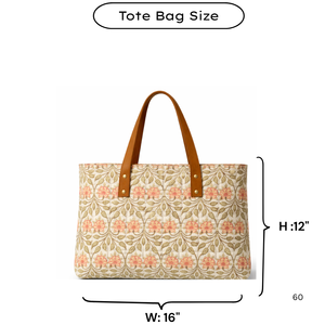 Canvas Tote <b>Bag</b> Leaf Pattern Brown Leather Handles Zip Closure Summer Autumn Daily Use All Minimalist Style Indian Hand Block - Product Image 6