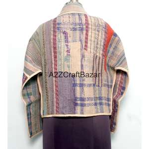 Chaqueta de Cuello Alto con Botones, Tejida a Mano, Reversible, Ecológica, Transpirable, de Secado Rápido, de Algodón, Estilo Vintage Kantha, para Mujer, Primavera Verano - Product Image 5