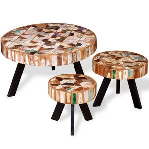 Ensemble de 3 tables basses multicolores en bois recyclé massif - Product Image 3