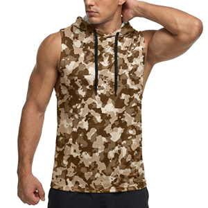 Factory Wholesale Price Tank <b>Top</b> Custom Printed Camo Men's Sleeveless Gym Hoodie Casual Workout Activewear Drawstring Tank <b>Tops</b> - Product Image 3
