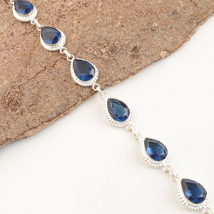 Pulsera de tenis de topacio azul de Londres, plata de ley 925, latón, hecha a mano, corte de pera, lujo vintage con engaste de bisel, joyería de moda - Product Image 1