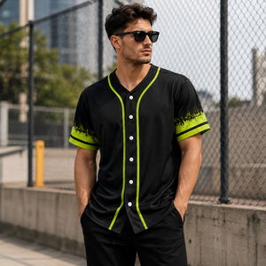 Custom Baseball Jersey <b>Black</b> Green <b>Button</b> <b>Up</b> Sublimation Team Uniform Personalized Sports <b>Shirt</b> OEM Private Label Manufacturer - Product Image 2