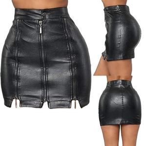 Jupe crayon mini en similicuir taille haute avec fermeture éclair sur le devant, tenue de club sexy pour femmes, coupe ajustée, couleur unie, style toutes saisons - Product Image 6