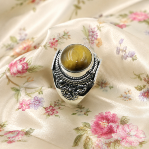Natural Tiger Eye Gemstone Bezel Setting 925 Sterling Silver Handmade Vintage <b>Statement</b> <b>Ring</b> Yellow Gold Rose Gold Plated Unisex - Product Image 3