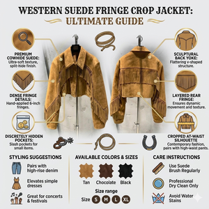 Veste en cuir à franges 2026 pour femme en cuir de vache véritable, style cowgirl, idéale pour les festivals western - Product Image 6
