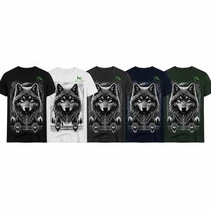 T-shirt surdimensionné personnalisé pour homme avec imprimé lune et loup, style décontracté d'été, streetwear hip-hop, en coton respirant, haut graphique - Product Image 5