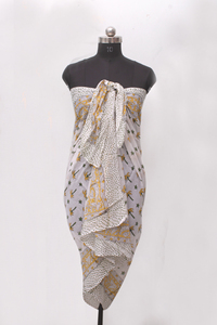 Women Cotton Printed Pareo Yellow Floral Beach <b>Sarong</b> Lightweight Summer Wrap Resort Cover Up - Product Image 2