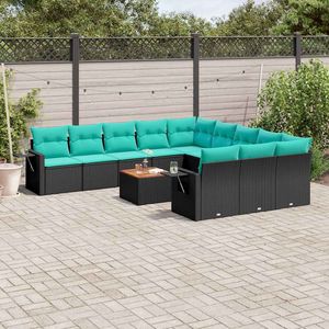 Set divano da 12 pezzi in Poly Rattan nero con cuscini elegante collezione di mobili da esterno - Product Image 1