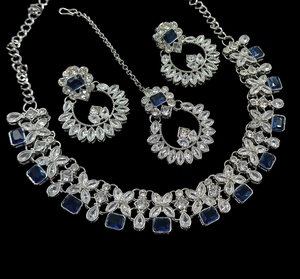 Silver Plated Fancy Collection Geometric Crystal Pearl Necklace Earring Ring <b>Set</b> Women's Wedding Jewelry Classic Style - Product Image 1