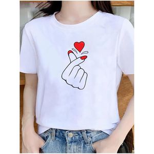 Nuevo diseño, camiseta blanca de cuello redondo para mujer, la más vendida, con estampado de corazón, informal, de manga corta, de algodón, para primavera/verano. - Product Image 4