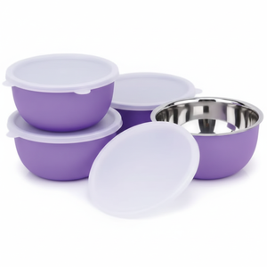 Ensemble de bols en acier inoxydable à prix de gros avec couvercles recouverts de plastique de qualité supérieure Design classique élégant Matériau métallique écologique - Product Image 1