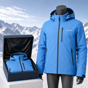 Veste de ski imperméable bleue pour homme, à capuche, fermeture éclair, logo personnalisé sur le devant, isolation synthétique, vêtements d'extérieur, veste de ski - Product Image 6