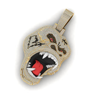 Colgante con diseño de cara de gorila con incrustaciones de moissanita, chapado en rodio, plata de ley 925, joyería hip hop para hombres y mujeres - Product Image 1