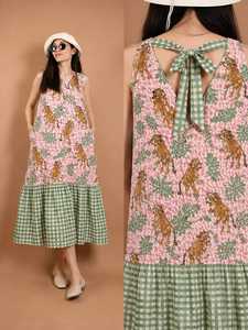 Robe tunique sans manches et sans col pour femme, imprimé floral et animalier, coupe ample, longueur ras du sol, tenue décontractée d'été - Product Image 3