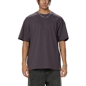 เสื้อยืดโอเวอร์ไซส์ผู้ชาย สีเทาเข้ม พลัม คอกลม ไหล่ตก ผ้าฝ้าย สตรีทแวร์ ขายส่ง - Product Image 1