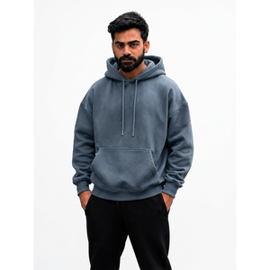 <b>Men's</b> <b>Navy</b> Blue Hooded Sweatshirt Regular Fit Casual Solid Color <b>Fleece</b> Pocket Design Drawstring Hood 100% Cotton Breathable - Product Image 5