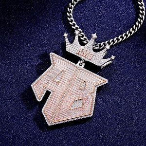 Collier pendentif couronne style hip-hop en or rose serti de diamants, lettre AB, bijoux en diamants naturels pour unisexe - Product Image 6