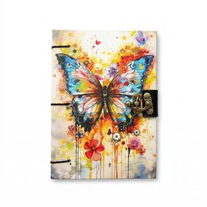 Butterfly Design <b>A5</b> Handmade Paper Journal with Lock Closure | Vintage Cardboard Diary Travel Writing Eco Friendly Gift Bulk Set - Product Image 1