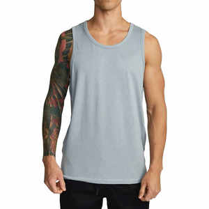 <b>Top</b> Trending Knitted Breathable Quick Dry 100% Cotton Sporty O-Neck Tank <b>Tops</b> for Men Casual Ribbed Workout Solid Color - Product Image 1