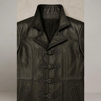 Manteau long gothique noir en cuir PU pour homme, costume d'Halloween
