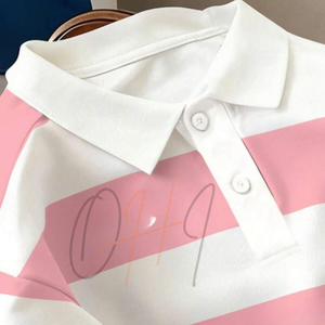 Camiseta de Golf de Verano para Hombre, de Manga Corta, de Algodón, Informal, Transpirable, de Color Rosa y Blanco, con Logotipo Personalizado - Product Image 3