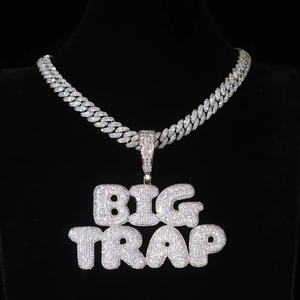 Big Trap Moissanite Diamond Pendant 925 <b>Silver</b> Hiphop Chain Necklace Men's Themed Letter <b>Charm</b> Everyday Wear - Product Image 1