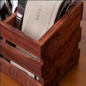 Acacia Wood Utensil Holder with Napkin Rack 3 Compartment Rectangle Minimalist <b>Kitchen</b> <b>Storage</b> <b>Box</b> for Tableware - Product Image 2