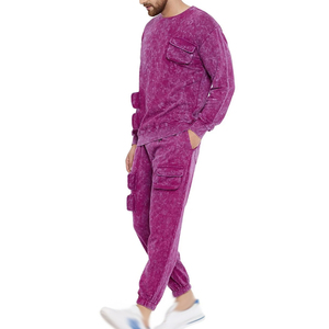 Ensemble de survêtement pour homme 100% coton, effet délavé, qualité supérieure, design personnalisé, col à capuche, saison hivernale, coupe ajustée - Product Image 3
