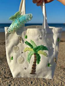 KANT K Beaded Fashion Solid Cute Handmade <b>Beach</b> Canvas Tote <b>Bag</b> - Product Image 3